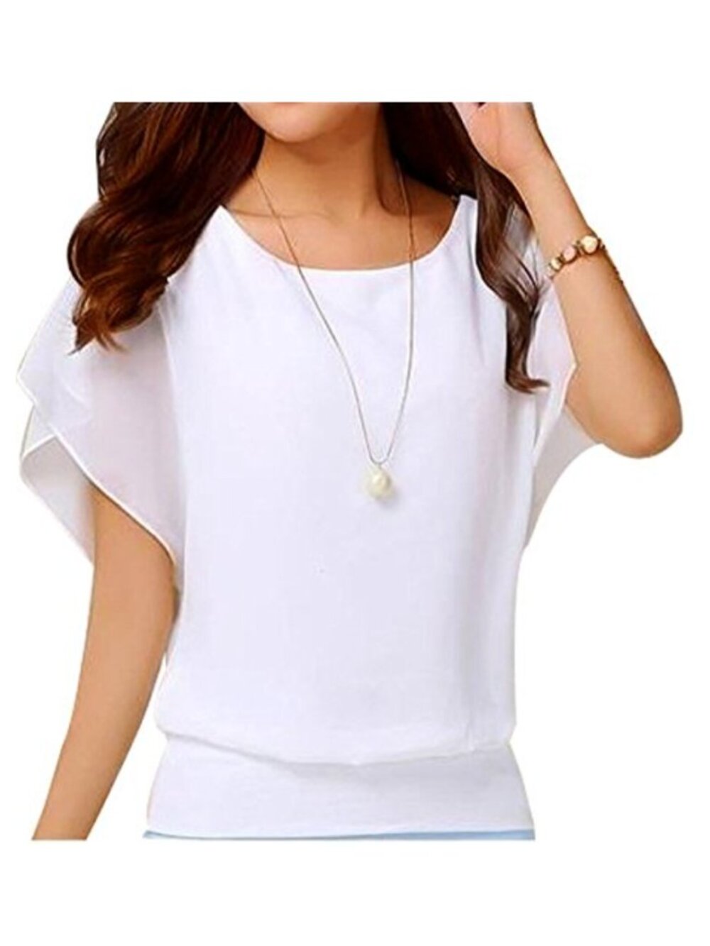 Women's Loose Short Sleeve Chiffon Blouse Polka Dot Batwing Tunic Top
